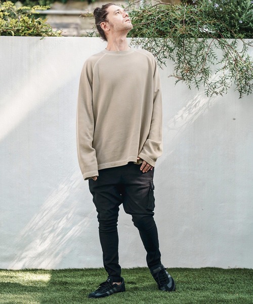 CAMBIO(カンビオ)の「mlt5284- Pigment Waffle Raglan Sleeve Cut sew カットソー(Tシャツ/カットソー・メンズ・ブラック/グレイッシュベージュ/ワイン・S/M/L)」の13枚目の写真