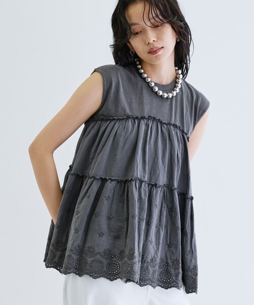 GALLEST（ギャレスト）の「ピグメントダイノースリーブカットソー（Tシャツ/カットソー・レディース・ナチュラル/チャコールグレー/グリーン系・38）」の8枚目の写真