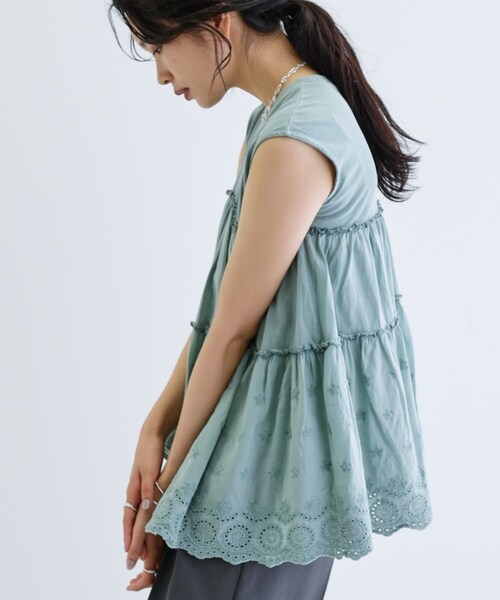 GALLEST（ギャレスト）の「ピグメントダイノースリーブカットソー（Tシャツ/カットソー・レディース・ナチュラル/チャコールグレー/グリーン系・38）」の22枚目の写真