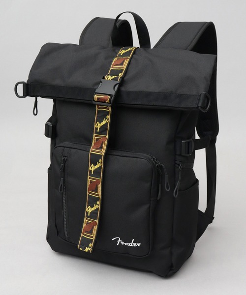 Fender（フェンダー）の「CORDURAポリエステル ロールトップ 大容量 バックパック A4・B4・PC収納対応 モノグラムストラップ 17L（バックパック/リュック・メンズ・ブラック・FREE）」の8枚目の写真