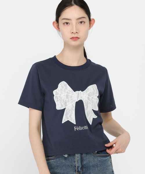 3.3 Field Trip (3.3フィールドトリップ)の「3.3 Field Trip/リボンレースデザインT(Tシャツ/カットソー・レディース・ネイビー/ブラック/ホワイト・FREE)」の3枚目の写真