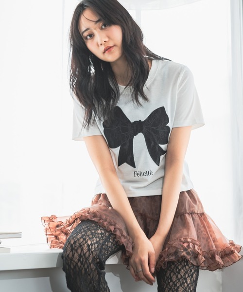 3.3 Field Trip (3.3フィールドトリップ)の「3.3 Field Trip/リボンレースデザインT(Tシャツ/カットソー・レディース・ネイビー/ブラック/ホワイト・FREE)」の1枚目の写真