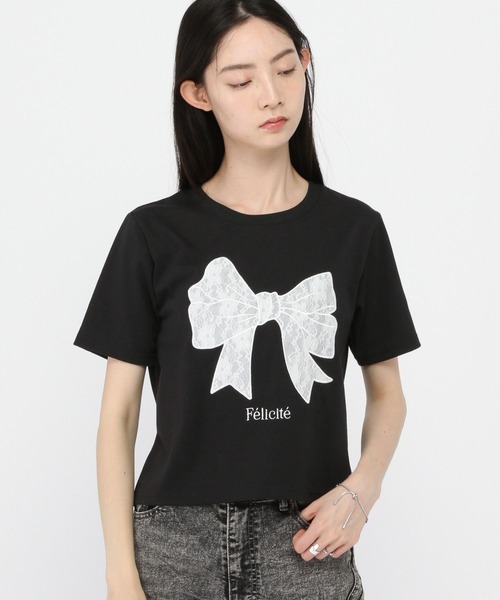 3.3 Field Trip (3.3フィールドトリップ)の「3.3 Field Trip/リボンレースデザインT(Tシャツ/カットソー・レディース・ネイビー/ブラック/ホワイト・FREE)」の2枚目の写真