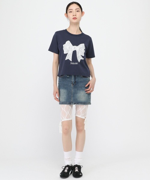 3.3 Field Trip (3.3フィールドトリップ)の「3.3 Field Trip/リボンレースデザインT(Tシャツ/カットソー・レディース・ネイビー/ブラック/ホワイト・FREE)」の4枚目の写真