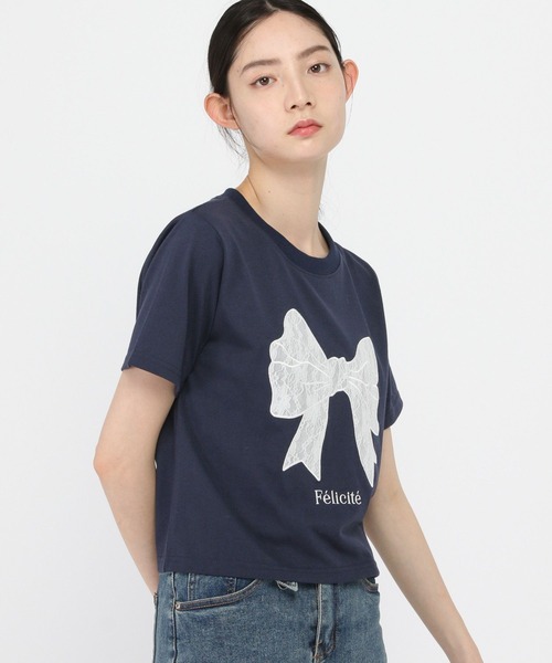 3.3 Field Trip (3.3フィールドトリップ)の「3.3 Field Trip/リボンレースデザインT(Tシャツ/カットソー・レディース・ネイビー/ブラック/ホワイト・FREE)」の8枚目の写真