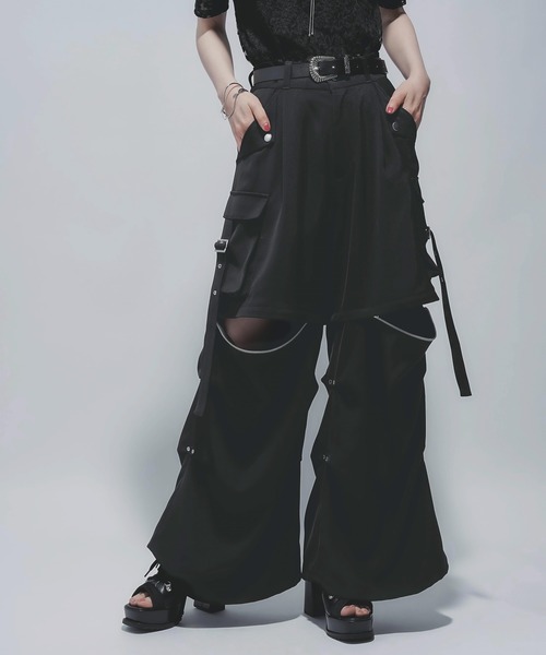 【HARE】[LADIES]マルチWAYワイドカーゴパンツ[ブラック] HARE カーゴパンツ マルチWAYワイドカーゴパンツ(HARE