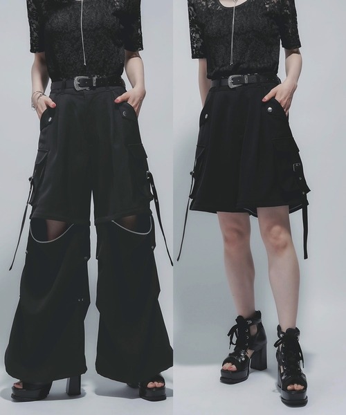 【HARE】[LADIES]マルチWAYワイドカーゴパンツ[ブラック] HARE カーゴパンツ マルチWAYワイドカーゴパンツ(HARE