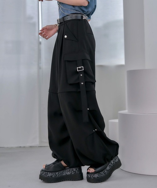 【HARE】[LADIES]マルチWAYワイドカーゴパンツ[ブラック] マルチWAYワイドカーゴパンツ(HARE)（カーゴパンツ）｜HARE