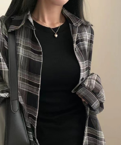 yuue' ( wear )(ユーイ)の「チェック柄ルーズシアーシャツ(シャツ/ブラウス・レディース・レッド/ホワイト/ブラック/ベージュ・FREE)」の18枚目の写真