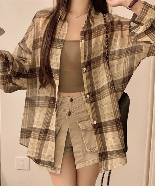 Y's ワイズ シースルー チェックシャツ HEILIS ブラウス シャツ チェック柄シアールーズシャツ / シアー