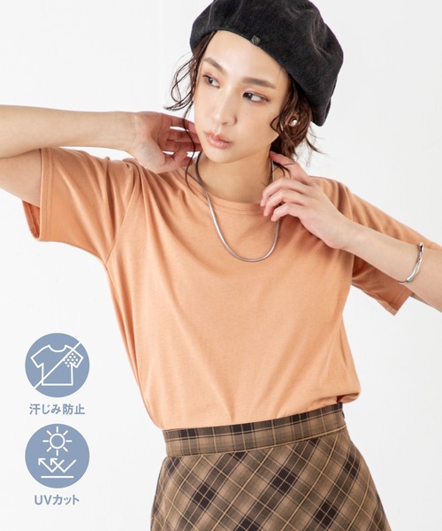 MILLION CARATS(ミリオンカラッツ)の「【汗ジミ防止&UVカット】快適さも美しさも一枚で叶う、大人のための頼れる毎日Tシャツ!さらっと着られて、見た目も上品。夏の不快感を抑えて、清潔感と安心感を味方につけた毎日に寄り添う高機能トップス(Tシャツ/カットソー・レディース・ブルー/ラベンダー/マルチ/オフホワイト/グレー/カーキ系/オレンジ/カーキ/レッド/ブラウン/ネイビー/ベージュ/ブラック・MEDIUM/LARGE/3L/XL)」の12枚目の写真
