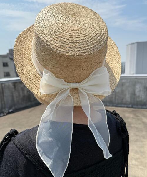 GRANDEDGE（グランドエッジ）の「カンカン帽オーガンジーリボン（ハット・レディース・アイボリー系2/ブラック系2・99）」の2枚目の写真