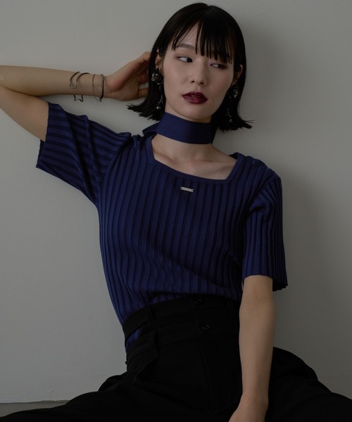 tシャツ 「NARROW STYLE/WEB・一部店舗限定」ボウタイリブニットT(HARE) レディース NARROW STYLE/WEB・一部店舗限定】ボウタイリブニットT(HARE)（T