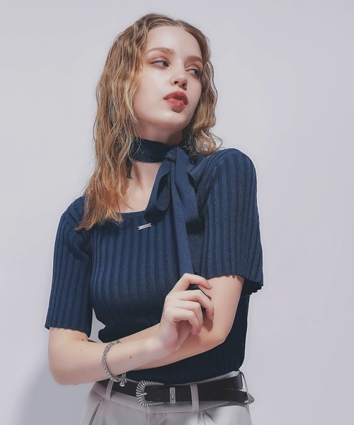 tシャツ 「NARROW STYLE/WEB・一部店舗限定」ボウタイリブニットT(HARE) レディース HARE（ハレ）の「【NARROW STYLE/WEB・一部店舗限定】ボウタイ