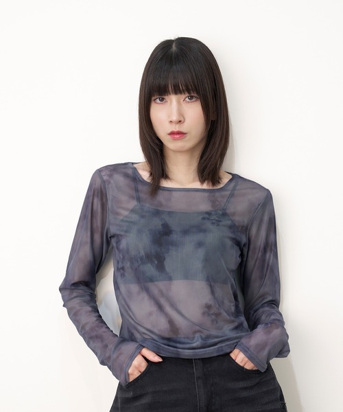 Nora Lily elle(ノラリリーエル)の「【Nora Lily】「elle」Tie dyeing sheer Top【2】(Tシャツ/カットソー・レディース・グレー系その他/ベージュ系その他/ブラック系その他・FREE)」の4枚目の写真