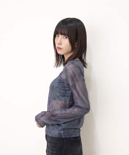 Nora Lily elle(ノラリリーエル)の「【Nora Lily】「elle」Tie dyeing sheer Top【2】(Tシャツ/カットソー・レディース・グレー系その他/ベージュ系その他/ブラック系その他・FREE)」の5枚目の写真