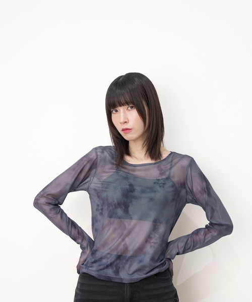 Nora Lily elle(ノラリリーエル)の「【Nora Lily】「elle」Tie dyeing sheer Top【2】(Tシャツ/カットソー・レディース・グレー系その他/ベージュ系その他/ブラック系その他・FREE)」の9枚目の写真