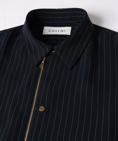 CULLNI 黒 ボタン付きシャツ　サイズ2 Stripe Double Cloth Zip Up Shirt（シャツ/ブラウス）｜CULLNI