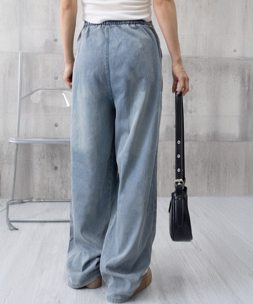 Miniministore(ミニミニストア)の「美脚デニム風ワイドパンツタック入りパンツ(デニムパンツ・レディース・ブラック/サックスブルー/アイボリー・FREE)」の20枚目の写真