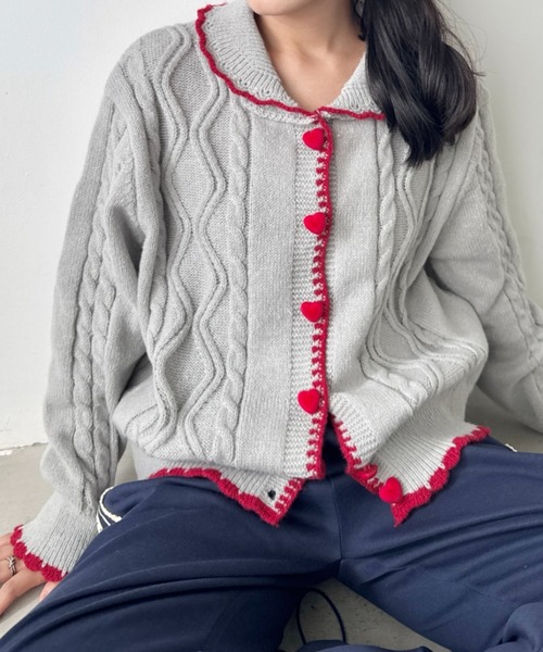 グレー ニットカーディガン S ハートモチーフ ALLSAINTS（オールセインツ）の「AMORE HEART MOTIF RELAXED FIT