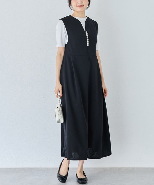 INCEDE（インシード）の「ビッグパール キーネックジャンパースカート（ワンピース・レディース・ブラック・LL/M/L）」の3枚目の写真