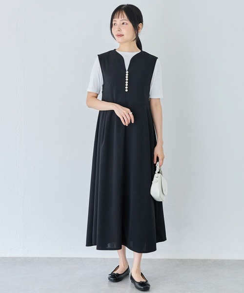 INCEDE（インシード）の「ビッグパール キーネックジャンパースカート（ワンピース・レディース・ブラック・LL/M/L）」の4枚目の写真