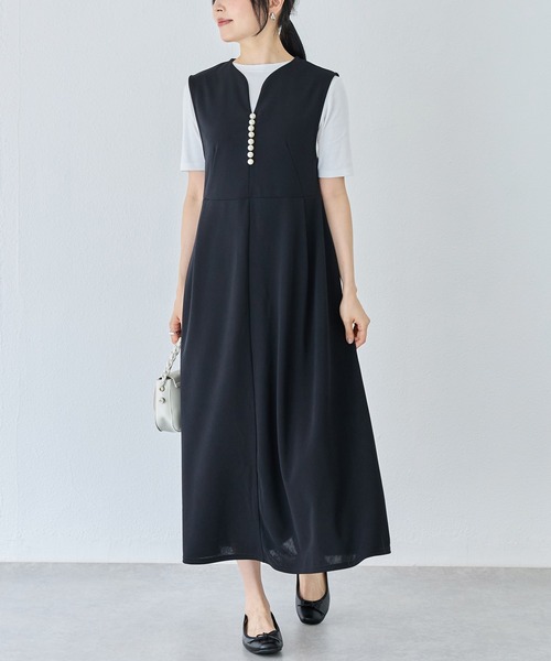 INCEDE（インシード）の「ビッグパール キーネックジャンパースカート（ワンピース・レディース・ブラック・LL/M/L）」の5枚目の写真