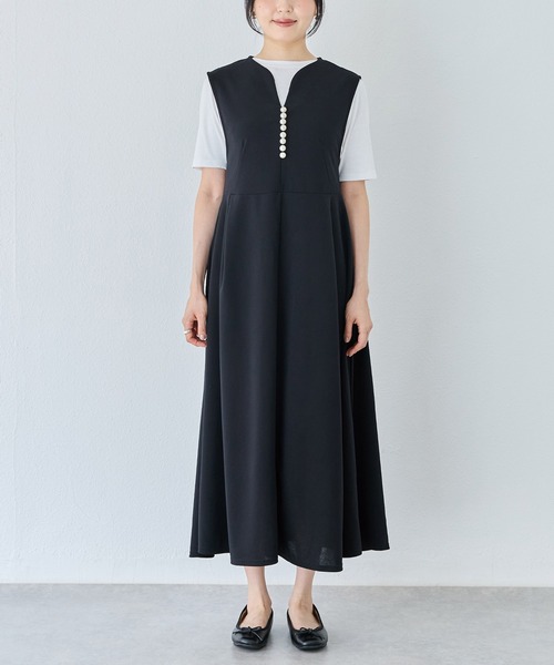 INCEDE（インシード）の「ビッグパール キーネックジャンパースカート（ワンピース・レディース・ブラック・LL/M/L）」の9枚目の写真