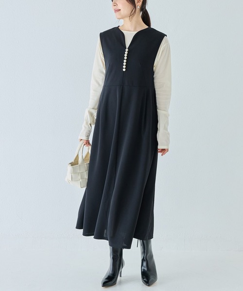 INCEDE（インシード）の「ビッグパール キーネックジャンパースカート（ワンピース・レディース・ブラック・LL/M/L）」の16枚目の写真