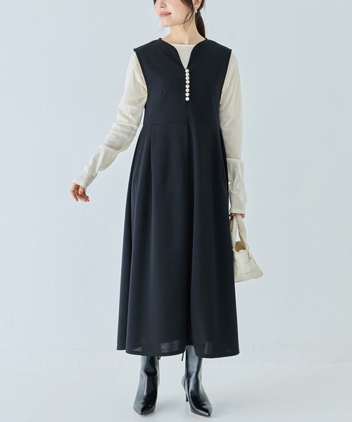 INCEDE（インシード）の「ビッグパール キーネックジャンパースカート（ワンピース・レディース・ブラック・LL/M/L）」の18枚目の写真