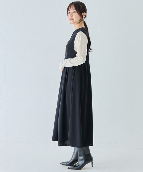 INCEDE（インシード）の「ビッグパール キーネックジャンパースカート（ワンピース・レディース・ブラック・LL/M/L）」の19枚目の写真