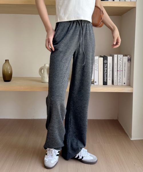 Eclat one(エクラワン)の「【Eclat one】リブ ワイドパンツ(その他パンツ・レディース・チャコール/ブラック/グレイッシュベージュ・M/L)」の1枚目の写真