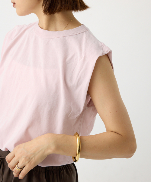 IENA（イエナ）の「《追加》ATON/エイトン FRESCA SINGLE JERSEY ノースリーブ（Tシャツ/カットソー・レディース・ベージュ/ピンク/ブラウン/ブラック系その他・FREE）」の4枚目の写真