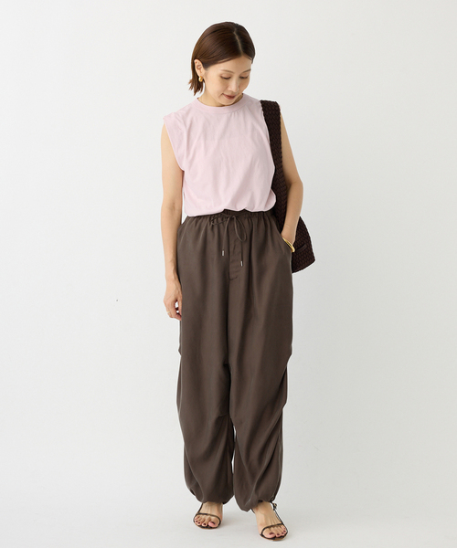 新品 タグ付 IENA イエナ ルドーム リネン ウエスト紐 カーキ 36 追加》ATON/エイトン FRESCA SINGLE JERSEY ノースリーブ（Tシャツ