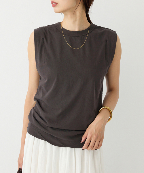 IENA（イエナ）の「《追加》ATON/エイトン FRESCA SINGLE JERSEY ノースリーブ（Tシャツ/カットソー・レディース・ベージュ/ピンク/ブラウン/ブラック系その他・FREE）」の5枚目の写真