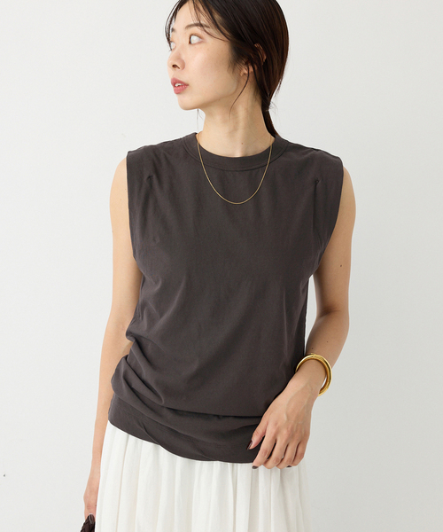 IENA（イエナ）の「《追加》ATON/エイトン FRESCA SINGLE JERSEY ノースリーブ（Tシャツ/カットソー・レディース・ベージュ/ピンク/ブラウン/ブラック系その他・FREE）」の10枚目の写真