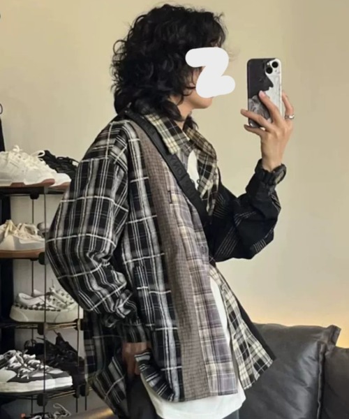 セール】マルチ チェック シャツ ヴィンテージライク 韓国ファッション