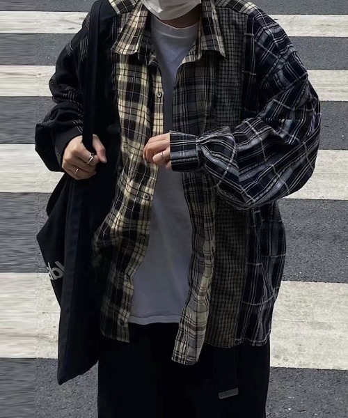 セール】マルチ チェック シャツ ヴィンテージライク 韓国ファッション