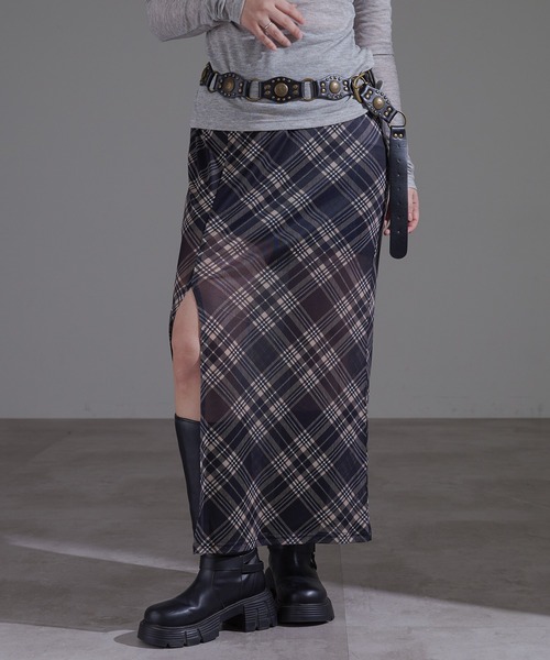 apres jour mignon(アプレジュールミニョン)の「チェックロングスカート【ZOZOTOWN限定アイテム】(スカート・レディース・ネイビー/ブラウン系その他/カーキ・X-LARGE/フリー)」の1枚目の写真