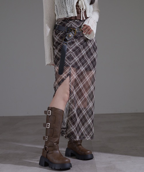 apres jour mignon(アプレジュールミニョン)の「チェックロングスカート【ZOZOTOWN限定アイテム】(スカート・レディース・ネイビー/ブラウン系その他/カーキ・X-LARGE/フリー)」の4枚目の写真