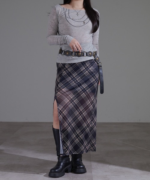 apres jour mignon(アプレジュールミニョン)の「チェックロングスカート【ZOZOTOWN限定アイテム】(スカート・レディース・ネイビー/ブラウン系その他/カーキ・X-LARGE/フリー)」の9枚目の写真