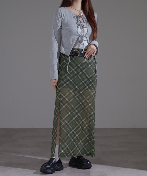 apres jour mignon(アプレジュールミニョン)の「チェックロングスカート【ZOZOTOWN限定アイテム】(スカート・レディース・ネイビー/ブラウン系その他/カーキ・X-LARGE/フリー)」の18枚目の写真