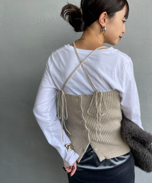 nenom/ネノム] マルチWAY フロントボタン リブニットビスチェ