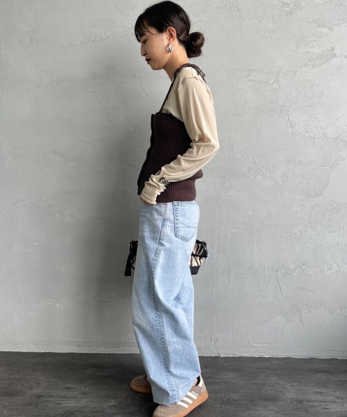 nenom（ネノム）の「[nenom/ネノム] マルチWAY フロントボタン リブニットビスチェ【追加】（キャミソール・レディース・ブラウン/ベージュ/ブラック/グレー・F）」の5枚目の写真