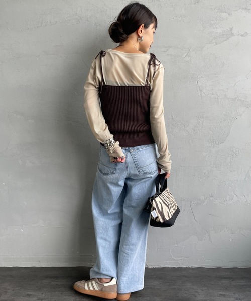 nenom（ネノム）の「[nenom/ネノム] マルチWAY フロントボタン リブニットビスチェ【追加】（キャミソール・レディース・ブラウン/ベージュ/ブラック/グレー・F）」の6枚目の写真