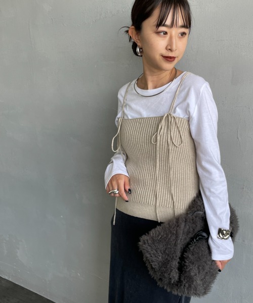 nenom（ネノム）の「[nenom/ネノム] マルチWAY フロントボタン リブニットビスチェ【追加】（キャミソール・レディース・ブラウン/ベージュ/ブラック/グレー・F）」の22枚目の写真