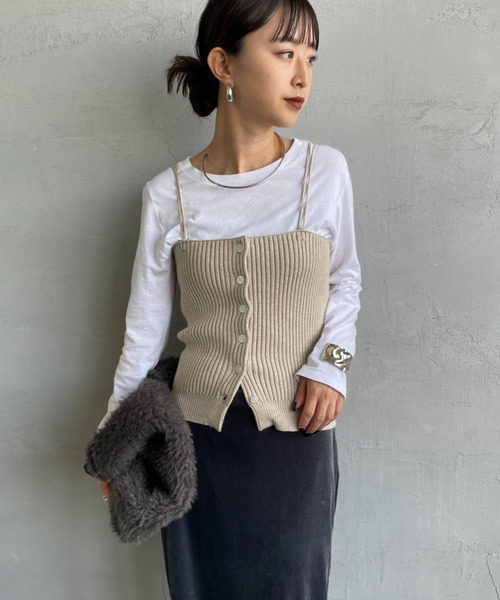 nenom/ネノム] マルチWAY フロントボタン リブニットビスチェ