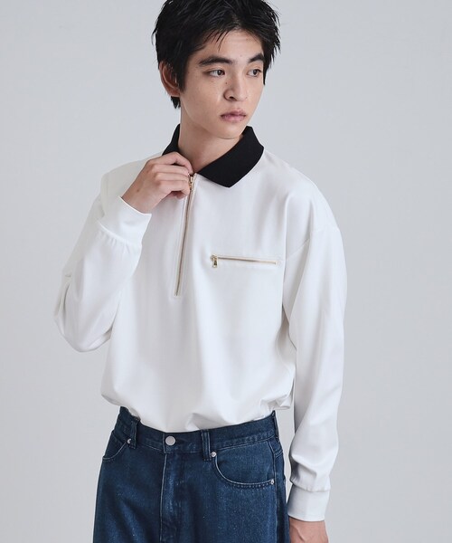 tk.TAKEO KIKUCHI(ティーケータケオキクチ)の「ポロ衿ハーフジップ(ポロシャツ・メンズ・ブラック/ホワイト/ブラウン系その他・02/03)」の12枚目の写真