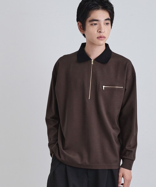 tk.TAKEO KIKUCHI(ティーケータケオキクチ)の「ポロ衿ハーフジップ(ポロシャツ・メンズ・ブラック/ホワイト/ブラウン系その他・02/03)」の4枚目の写真