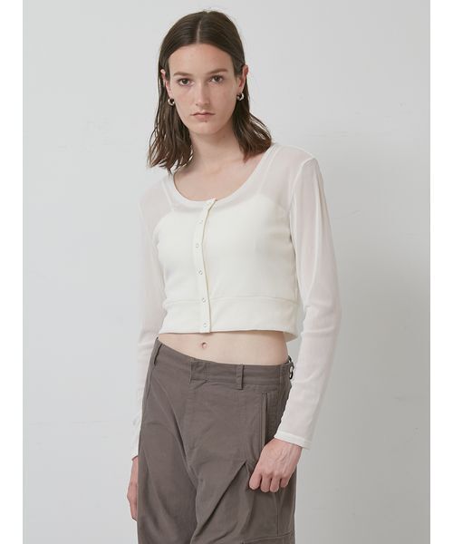 styling/(スタイリング)の「フロッキーチュールカーディガン(カーディガン/ボレロ・レディース・ブラック/カーキ/オフホワイト/ブルー・F)」の1枚目の写真